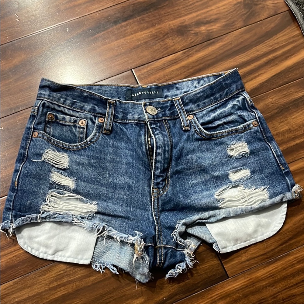 Aeropostale Dark Blue Ripped Jean Shorts